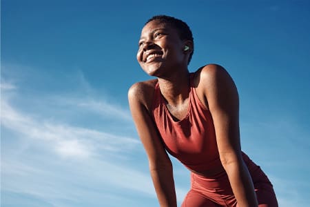 Lady smiles outdoors